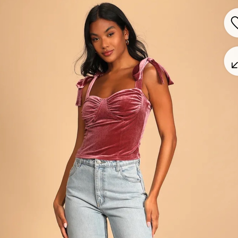 Lulus Glam Mauve Pink Velvet Tie Strap Crop Tank Top Size Small
